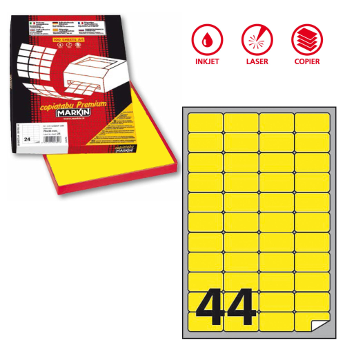 MARKIN ETICHETTE ADESIVE CON MARGINE 47.5X25.5 mm PER STAMPANTI GIALLO FLUO CONF 4.400 Pz.